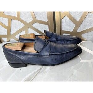 Bally Brent / 66 Navy Leather Men Loafers Slip On Shoes Us 10.5 D Uk 9.5 E